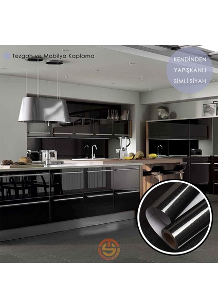 60CM×100CM Kendinden Yapışkanlı Simli Siyah Duvar Kağıdı Mutfak Dolap Masa Kaplama Siyah