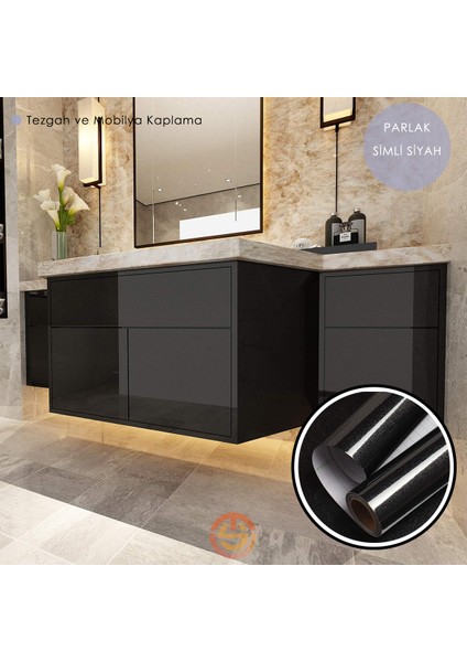 60CM×100CM Kendinden Yapışkanlı Simli Siyah Duvar Kağıdı Mutfak Dolap Masa Kaplama Siyah fiyatları