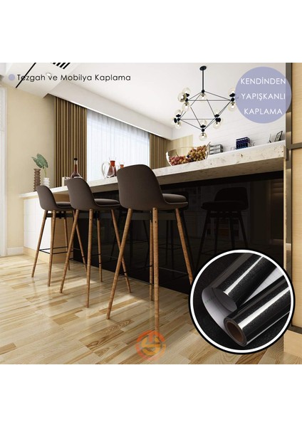 60CM×100CM Kendinden Yapışkanlı Simli Siyah Duvar Kağıdı Mutfak Dolap Masa Kaplama Siyah modelleri