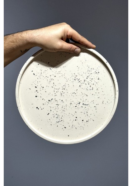 Dekoratif Terrazzo Beton Sunumluk Tepsi 28 cm