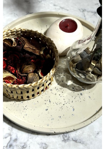 Dekoratif Terrazzo Beton Sunumluk Tepsi 28 cm