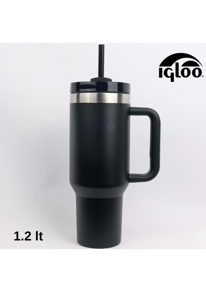 Renkli 1.2l Termoslu Pipetli Matara, Şık , Siyah