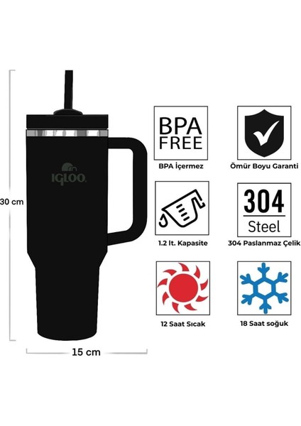 Renkli 1.2l Termoslu Pipetli Matara, Şık , Siyah fiyatları