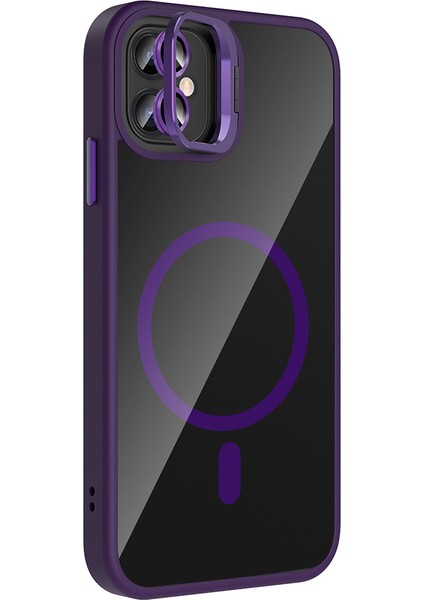 iPhone 11 Kılıf Standlı ve Kamera Lens Hediyeli M-Safe Şarj Özellikli Nua Etro Kapak - Derin Mor modelleri