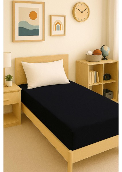 80 x 200 + 30 cm Düz Pamuklu Tek Kişilik Lastikli Fitted Penye Çarşaf