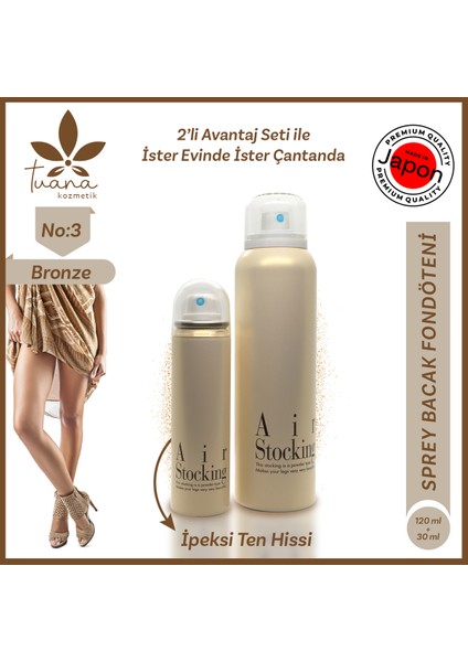Air Stocking 2’li Set Sprey Bacak Fondöteni No: 3 Bronze 120ML+30ML Ipeksi ve Pürüzsüz Ten Görünümü