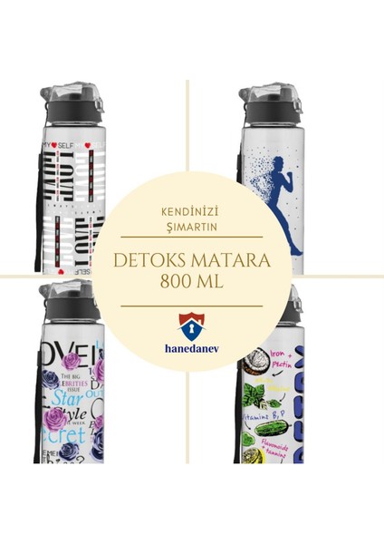 Çok Renkli Desenli Süzgeçli 800 ml Su Matara