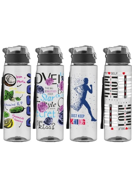 Çok Renkli Desenli Süzgeçli 800 ml Su Matara