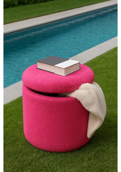 Pembe Welsoft Sandıklı Silindir Dekoratif Bench Puf(Ev,salon,bahçe)