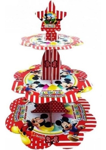 Sevimli Mickey Mouse Temalı 3 Katlı Kek Standı, Beyaz Renk, Eğlenceli Sunum Aracı