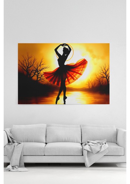 Bale Dansçısı Gün Batımı Silüeti Kanvas Tablo %100 Pamuk Dokulu Sanat Eseri