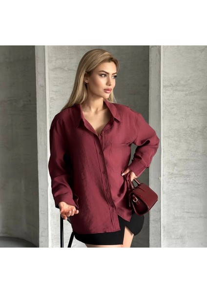 Tensel Dokulu Oversize Gömlek