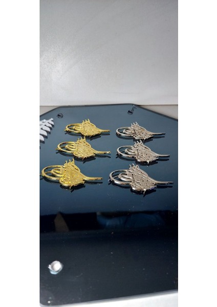 Gri Metal Tuğra, 4x3 Cm, Osmanlı Tarzı, Şık ve Özel Tasarım, 50 Adet indirimleri