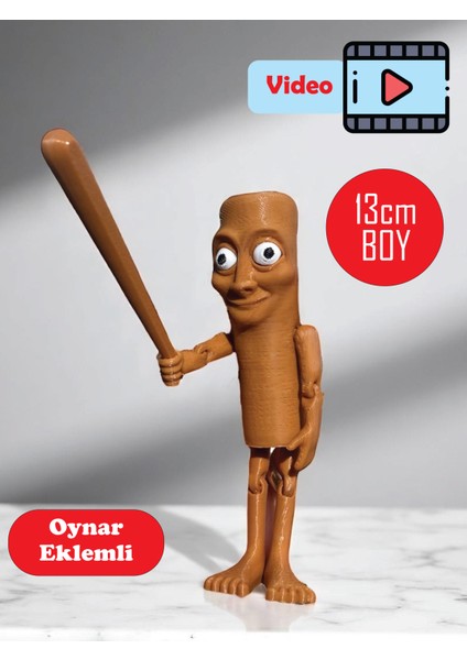Tung Tung Tung Sahur Figürü 13 cm Oynar Eklemli - Tung Tung Tung Sahur Brainrot Figür