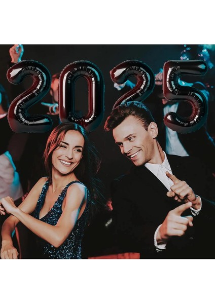 Yılbaşı 2025 Yazılı Folyo Balon Seti, Şık ve Renkli Dekorasyon Malzemeleri