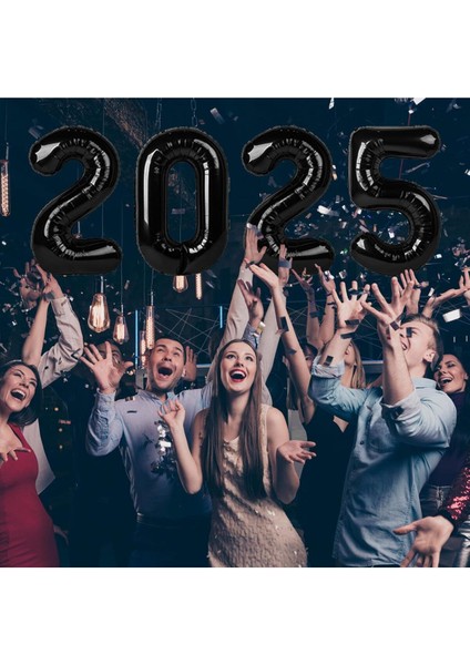 Yılbaşı 2025 Yazılı Folyo Balon Seti, Şık ve Renkli Dekorasyon Malzemeleri modelleri