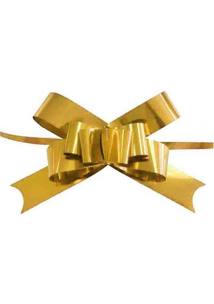 50 Adet Metalize Gold Çekme Rafya Fiyonk 13X10 Cm, Pratik ve Şık Süsleme Detayı