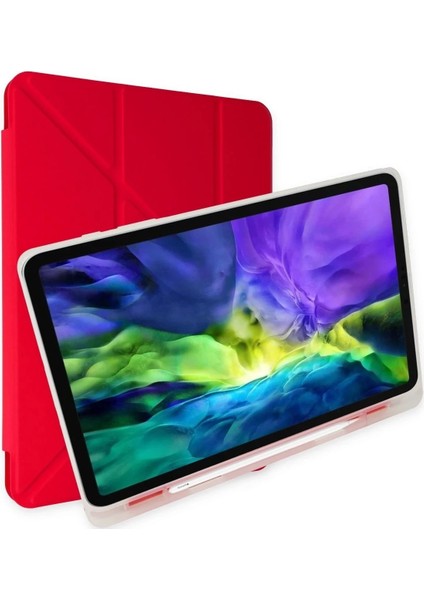 iPad 10.2 (8.nesil) Kılıf Kalemlikli Mars Tablet Kılıfı - Kırmızı