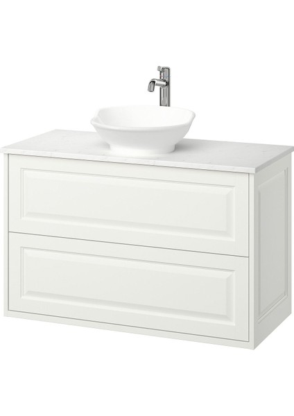 Lavabo Dolabı Kombinasyonu, Beyaz-Beyaz Mermer Görünüm, 102X49X79 Cm, Voxnan Batarya