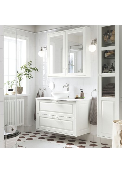 Lavabo Dolabı Kombinasyonu, Beyaz-Beyaz Mermer Görünüm, 102X49X79 Cm, Voxnan Batarya fiyatları