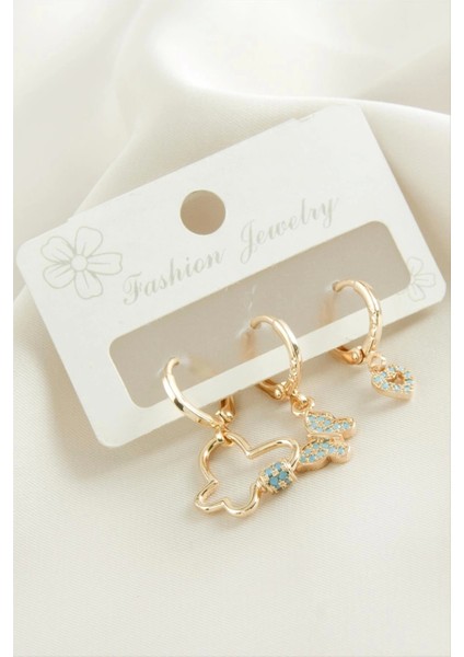 3 Adet Kelebek Zirkon Taşlı Küpe