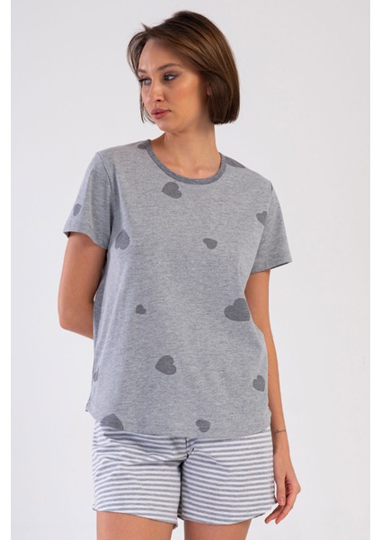 Kadın Büyük Beden Kısa Kol Şortlu Pijama Takım , 409160