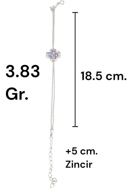 Renkli Taşlı Yonca Figürlü 925 Ayar Gümüş Bileklik – Ayarlanabilir Zincirli, 3.83 gr fiyatları