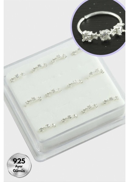 Zirkon Tek Taş Halka Gümüş Hızma 12 Adet