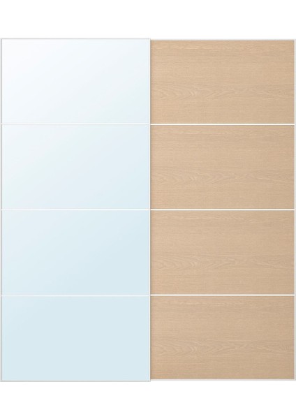 Sürgü Kapak, Ayna-Beyaz Meşe Görünümlü Şeffaf Cam, 200X236 cm