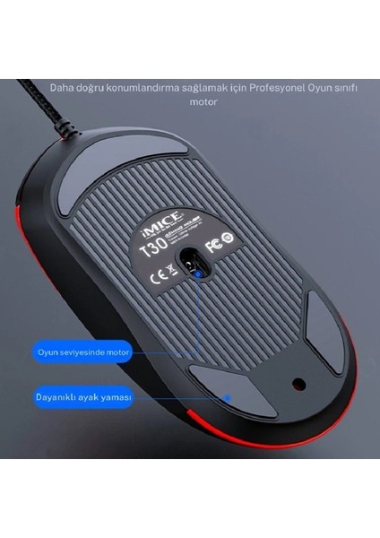 Ergonomik Çift El Kullanım Gamer Kablolu Oyuncu Mouse Rgb Imice T30 Ayarlanabilir 3200DPI modelleri