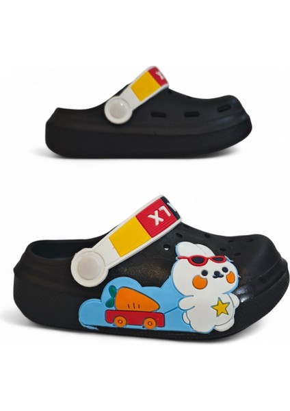 9041 Siyah Crks Tavşan Figürlü Erkek Çocuk Havuz Plaj Terlik fiyatları
