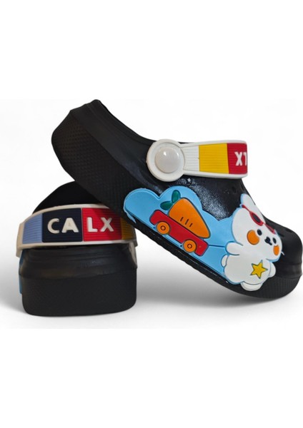 9041 Siyah Crks Tavşan Figürlü Erkek Çocuk Havuz Plaj Terlik fırsatları
