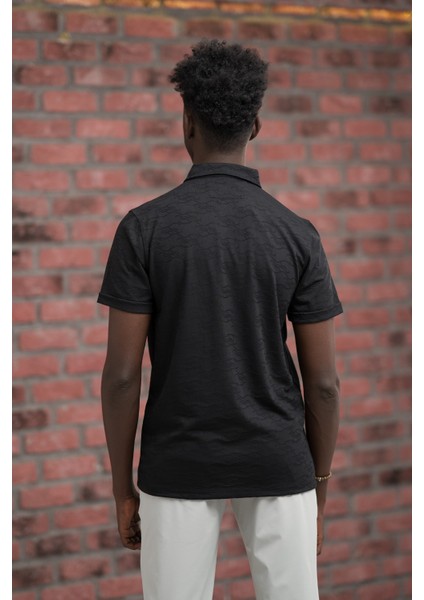 Regular Fit Likralı Kendinden Desenli Polo Yaka T-Shirt fırsatları