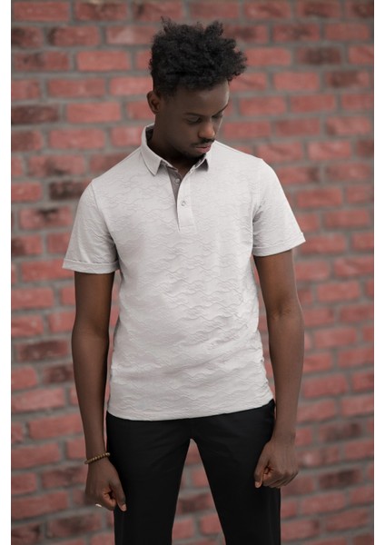 Regular Fit Likralı Kendinden Desenli Polo Yaka T-Shirt fiyatları