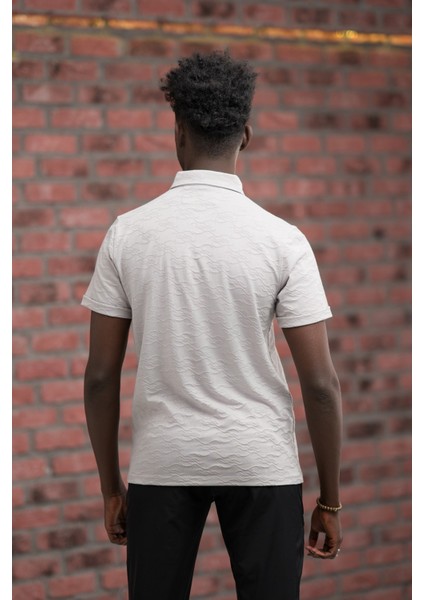 Regular Fit Likralı Kendinden Desenli Polo Yaka T-Shirt modelleri