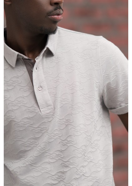 Regular Fit Likralı Kendinden Desenli Polo Yaka T-Shirt fırsatları