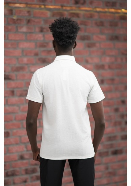 Regular Fit Likralı Kendinden Desenli Polo Yaka T-Shirt modelleri