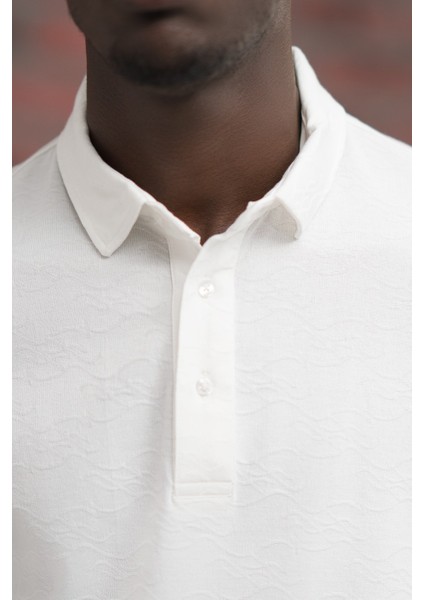 Regular Fit Likralı Kendinden Desenli Polo Yaka T-Shirt fırsatları