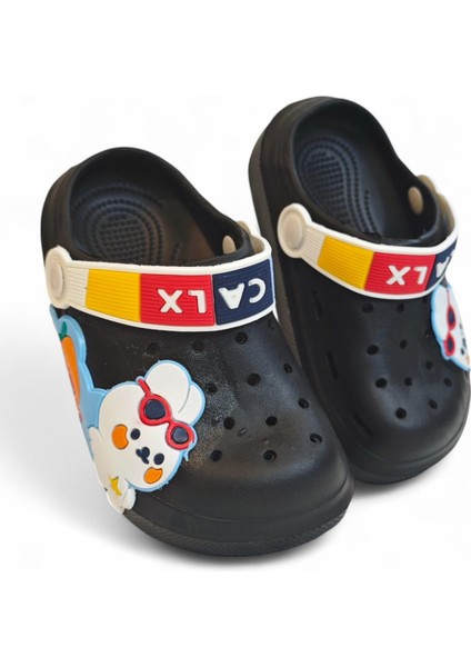 9041 Siyah Crks Tavşan Figürlü Erkek Çocuk Havuz Plaj Terlik modelleri