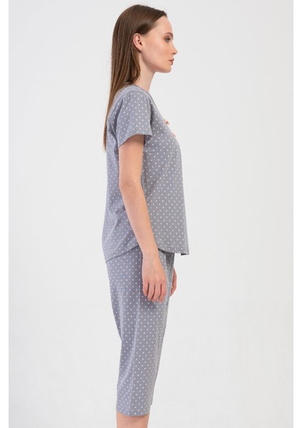 Pamuklu Kadın Kısa Kol Kaprili Pijama Takım , 409014 fiyatları