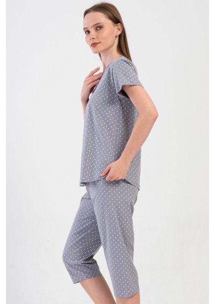 Pamuklu Kadın Kısa Kol Kaprili Pijama Takım , 409014 modelleri