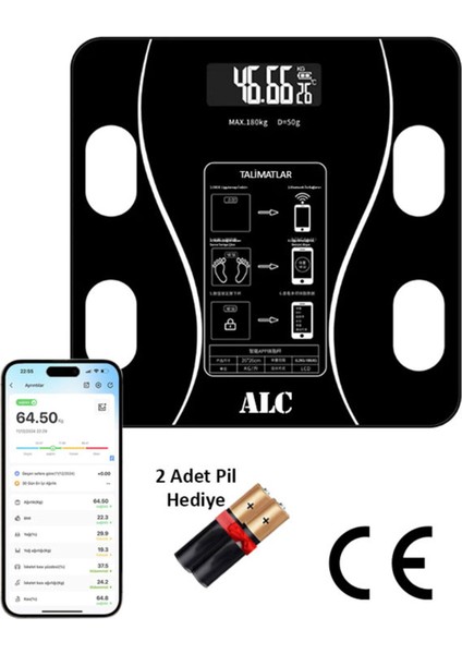Smart Body Scale Akıllı Banyo Baskülü Yağ Su Kas Vücut Kitle Endeksi Dijital Tartı