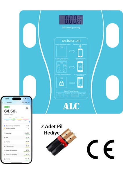 Smart Body Scale Akıllı Banyo Baskülü Yağ Su Kas Vücut Kitle Endeksi Dijital Tartı