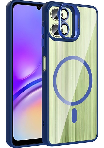 Galaxy A06 Kılıf Standlı ve Kamera Lens Hediyeli M-Safe Şarj Özellikli Btbm Etro Kapak - Lacivert