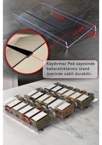 18'li Şeffaf Pleksi Standlı Cam Baharatlık Seti Kapaklı Etiketli Baharatlık Takımı MH02SLVR18 fiyatları