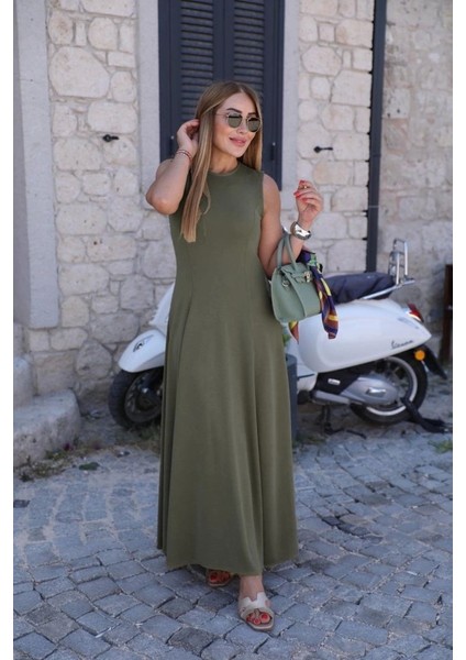 Kadın Sıfır Kollu Bisiklet Yaka Viskon Elbise indirimleri