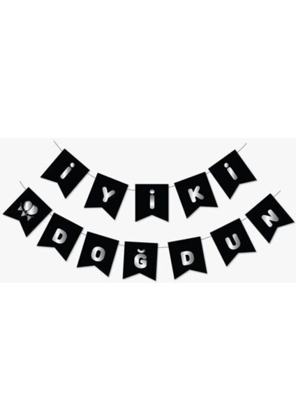 Siyah Gümüş Yaldızlı Doğum Günü Kutlama Banneri modelleri