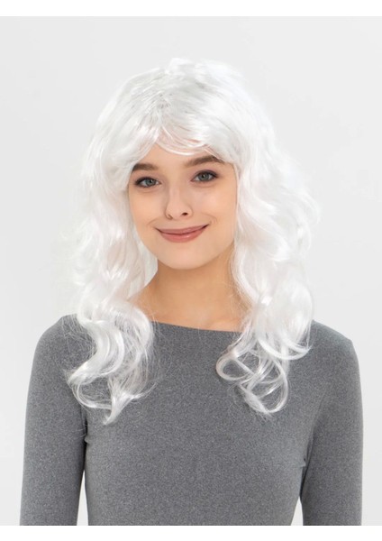 Beyaz Kahküllü Dalgalı Uzun Parti Peruk, Şık ve Doğal Görünüm Sağlar.