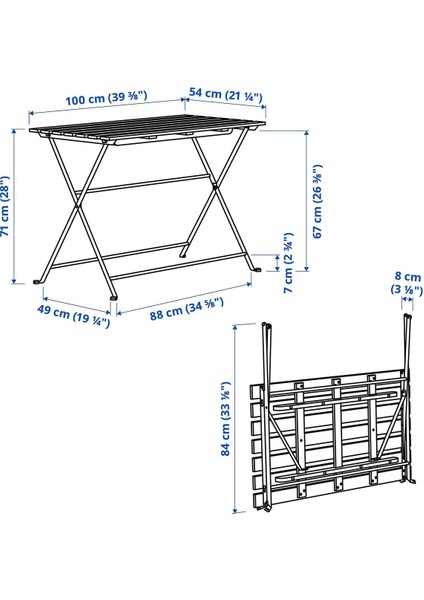 Katlanabilir Masa, Siyah-Kahverengi, 100X54X71 cm modelleri