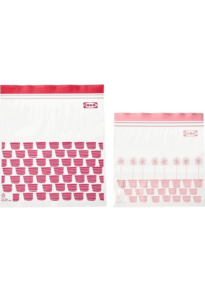 Kilitlenebilir Buzdolabı Poşeti, Kırmızı-Pembe, 2,5 Lt ve 1,2 Lt, 50 Adet